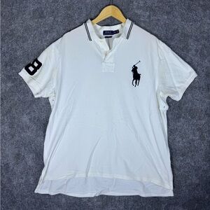 Polo Ralph Lauren Polo Shirt Men 2XL White Big Pony #8 Short Sleeve Cotton
